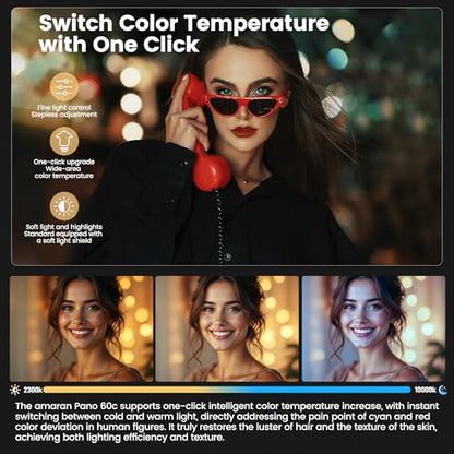 Amaran Pano 60c Kit Led Video Panel Light 60W RGBWW Full Color Lights,CCT 2,300K-10,000K,12 Lighting Efects,App Control,Support USB-C PD,with Softboxes and Carrying Case (Charcoal) - color: Charcoal