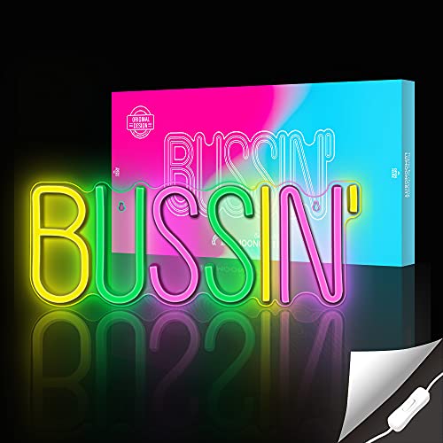 Lumoonosity Bussin Neon Sign - Meme Bussin Led Neon Lights for Gamers/Streamers/Influencers – Cool Trendy Led Signs with On/Off Switch for Wall, Bedroom, Game Room Decor - 16.9 x 6.5-inch - style: BUSSIN MIX