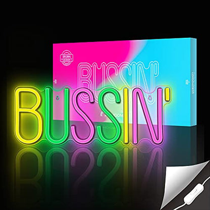 Lumoonosity Bussin Neon Sign - Meme Bussin Led Neon Lights for Gamers/Streamers/Influencers – Cool Trendy Led Signs with On/Off Switch for Wall, Bedroom, Game Room Decor - 16.9 x 6.5-inch - style: BUSSIN MIX