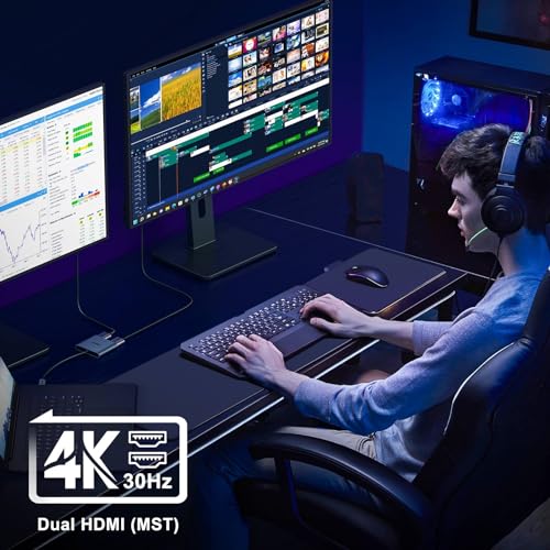 KOZYC USB C to Dual HDMI Adapter 4K@60hz, Type C to HDMI Splitter Extended Display for MacBook/MacBook Pro Air Dell XPS13/15, Samsung Galaxy S9/S9+ [MST Mode (Extended displays) Only for Win OS]