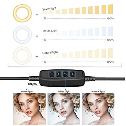 Ring Light OEBLD Dimmable with 3 Light Modes & 10 Brightness Level 360° Rotae LED Ring Fill Lights for Phone Live Stream Makeup YouTube Video Shooting (B(only 10'' Ring Light)) - size: B(10