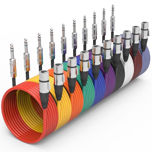 Oleitodh 10 Pack XLR Female to 1/4 Inch TRS Cable 10FT Balanced Audio Cable | Multicolor patch cords. Noise reducing balanced signal. For microphone, mixer, speaker, guitar amp, studio and live sound. - size: 10FT/10pack