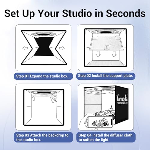 16x16x12 Photo Light Box with USB-C Cable, 18W Dimmable LED Photography Studio Box (CRI 97+, 3 Light Modes), Foldable Photo Booth with 6 Backdrops & Diffuser for Jewelry, Product Shots