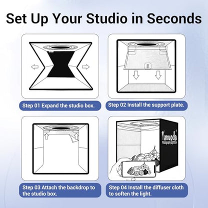 16x16x12 Photo Light Box with USB-C Cable, 18W Dimmable LED Photography Studio Box (CRI 97+, 3 Light Modes), Foldable Photo Booth with 6 Backdrops & Diffuser for Jewelry, Product Shots