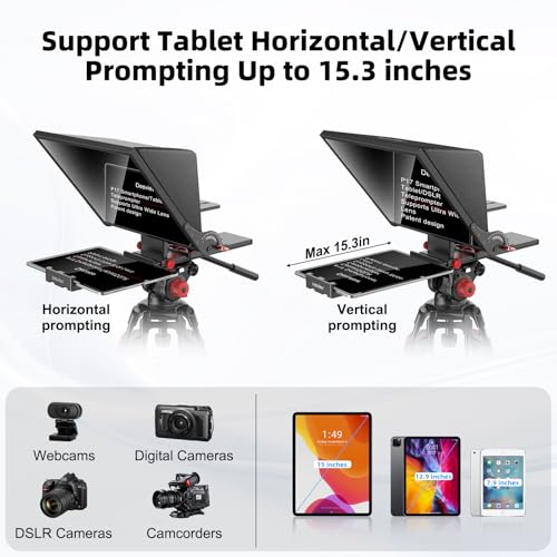 Desview P15 Teleprompter 15 inch Professional Prompter with HD Glass & Adjustable Mirror Compatible with DSLR Cameras Smartphones Tablets for Video Recording Live Streaming - size: P15 Teleprompter