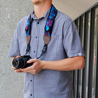 USA Gear TrueSHOT Camera Strap Neoprene Camera Straps - Padded Neck Strap, Accessory Pocket, and Quick Release Buckles - Compatible with Canon, Nikon, Sony and More DSLR and Mirrorless Camera - Galaxy - color: Galaxy