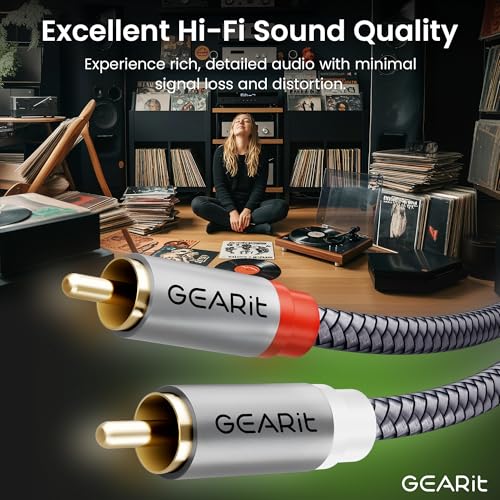 GEARit RCA Cables 25 ft, RCA Cables Car Audio with Dual Shielding & Gold-Plated Connectors, RCA Cable for Subwoofer Cable, Hi-Fi System, Amplifier, Active Speakers, Gaming Consoles - size: 25 Feet