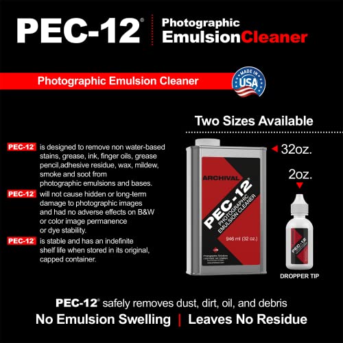 PEC-12 Photographic Emulsion Cleaner - Remove Non-Water Based Stains, Grease & Ink from Emulsions and Bases - For Cleaning 35mm Film, Photo Negative, B&W Slide (32oz) - size: 32 Fl Oz (Pack of 1)