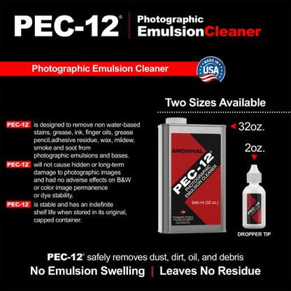 PEC-12 Photographic Emulsion Cleaner - Remove Non-Water Based Stains, Grease & Ink from Emulsions and Bases - For Cleaning 35mm Film, Photo Negative, B&W Slide (32oz) - size: 32 Fl Oz (Pack of 1)
