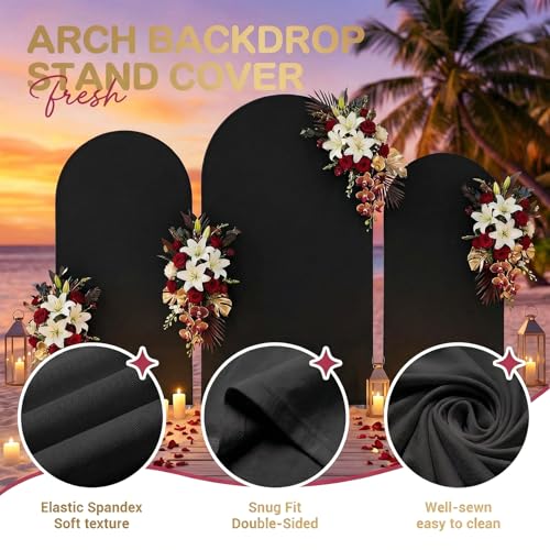 Toolterritary Set of 3 Metal Arch Backdrop Stand with Cover Set, (8FT, 7.2FT, 6.6FT Wedding Arch and Cover Set), Backdrop Arch for Party, Baby Shower, Birthday, and Graduation Ceremony - color: Black, size: 8ft+7.2ft+6.6ft