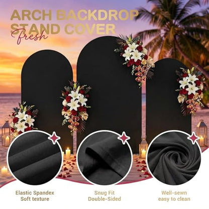 Toolterritary Set of 3 Metal Arch Backdrop Stand with Cover Set, (8FT, 7.2FT, 6.6FT Wedding Arch and Cover Set), Backdrop Arch for Party, Baby Shower, Birthday, and Graduation Ceremony - color: Black, size: 8ft+7.2ft+6.6ft