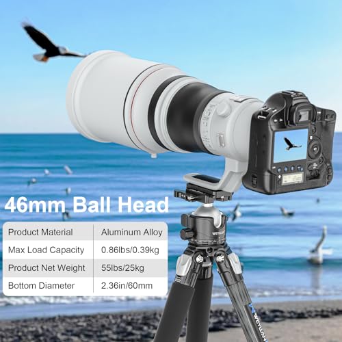 WEYLLAN EH46L Lever Ball Head with Stainless Steel Lock Pin, 46mm Low Profile Heavy Duty Tripod Ball Head Mount with Arca Swiss Quick Release Plate for Tripod Monopod DSLR Camera Camcorder Telescope - size: 46mm Ball