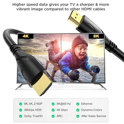 8K HDMI Cable 10ft, 48Gbps Ultra High Speed HDMI 2.1 Cord, Gold Plated Connectors, Supports 8K@60Hz & 4K@120Hz, eARC, HDR, Compatible with PS5, Xbox Series X,Projector,4KTV,Wall Mount TV,Home Theater - size: 10FT