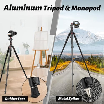 JOILCAN Tripod for Camera, 81" Aluminum Camera Tripod Monopod for DSLR, Heavy Duty Travel Tripods for Spotting Scope Binoculars Laser Level, Payload 35Lb - color: Rose