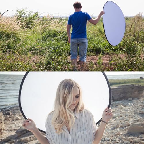 2 in 1 Lighting Reflectors Portable Collapsible Round Light Reflector Water-Resistant Photography Outdoor Lighting Portrait Fill Light (Silver, 30cm)