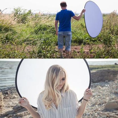 2 in 1 Lighting Reflectors Portable Collapsible Round Light Reflector Water-Resistant Photography Outdoor Lighting Portrait Fill Light (Silver, 30cm)