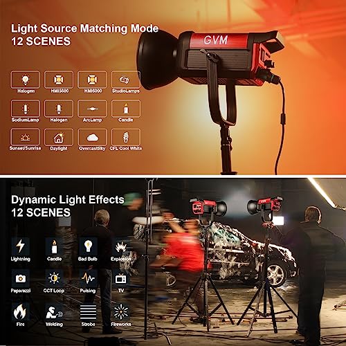 GVM 200W LED Video Light, PRO SD200B Photography Lighting Kit with Bluetooth Mesh Network/DMX Control, 2700K-6800K Studio Light Continuous Lighting Kit for YouTube,Film, 45400lux/1m, 12 Scene Effects - size: SD200B