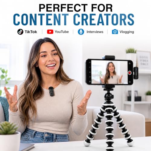 Acuvar Vlogging Kit for iPhone & Android with Wireless Microphone – Flexible Tripod Stand with LED Light, Phone Mount, Remote & Carry Case for TikTok, YouTube & Content Creators
