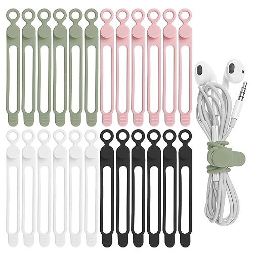 24Pcs Silicone Cable Straps Cord Organizer for Bundling Earphone, Phone Charger, Computer Cords, Reusable Cable Ties Wire Organizer in Home,Office,Kitchen,School (4 Colors) - color: Multicolor B, size: 4.2 Inch