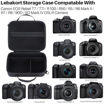 Lebakort Storage Case Compatible with Canon EOS Rebel T7 / T7i / R100 / R50 / R5 / R6 Mark II / R7 / R8 / 90D / 5D Mark IV Camera