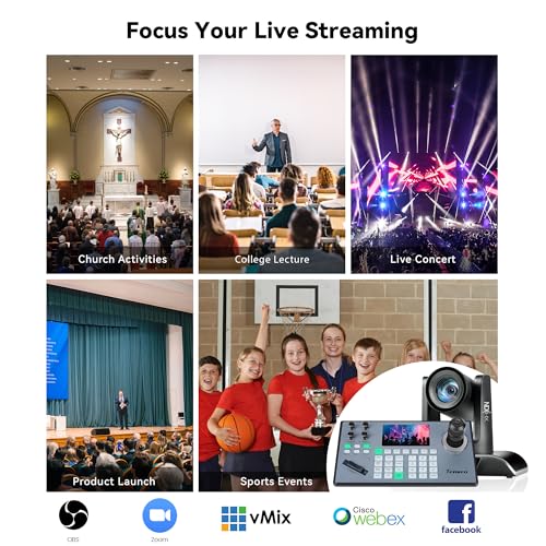 Tenveo NDI PTZ Camera AI Humanoid & Face Auto-Tracking, HDMI/LAN/USB3.0 PoE PTZ Camera 20X Optical Zoom IP Live Streaming, FHD 1080P 60FPS, for Church Services Worship Video Conference Live Streaming - color: Glossy Black
