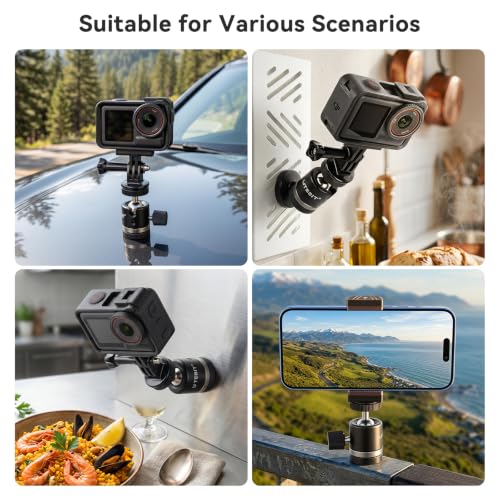 UTEBIT 31mm Strong Magnetic Camera Mounting Base, Magnet Action Camera Mount with 360° Rotation Mini Ball Head & Phone Holder Mount, Compatible with Gopro Hero, DJI Osmo Action Osmo Nano, Insta 360 - size: 31MM