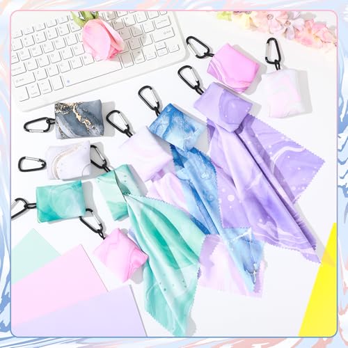 Copkim 10 Pcs Microfiber Cleaning Cloth with Open Pouch and Hanging Ring Cute Marble Design Microfiber Cloth Soft Glasses Cleaner Cloth for Eyeglasses Camera Lens Cell Phone Screens Glasses, 6'' x 7''