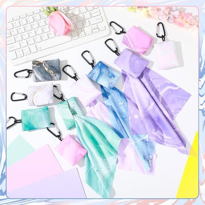 Copkim 10 Pcs Microfiber Cleaning Cloth with Open Pouch and Hanging Ring Cute Marble Design Microfiber Cloth Soft Glasses Cleaner Cloth for Eyeglasses Camera Lens Cell Phone Screens Glasses, 6'' x 7''