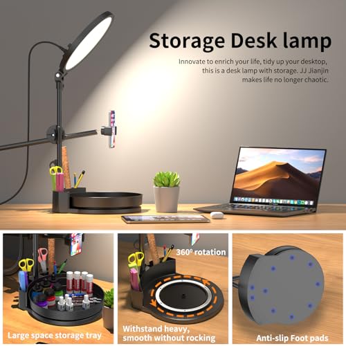Desk Ring Light with Stand,55W Dimmable Full Screen Ring Light,with Rotating Storage Box,Pen Holder Stand,Phone Holder&Controller (White, 10.5) - color: white