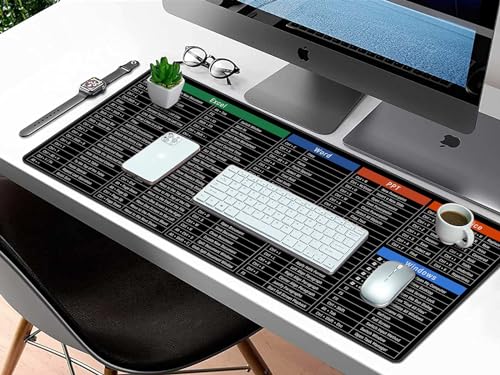 Rinaze Large Mouse Pad Desk Mat with Excel Shortcuts Cheat Sheet, Anti-Slip Keyboard Pad with Multifunctional, Gaming Mousepad, Office Desk Accessories for Computer, MacBook, PC and Laptop - color: Multi-black