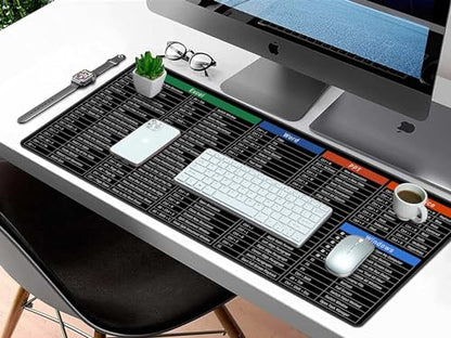 Rinaze Large Mouse Pad Desk Mat with Excel Shortcuts Cheat Sheet, Anti-Slip Keyboard Pad with Multifunctional, Gaming Mousepad, Office Desk Accessories for Computer, MacBook, PC and Laptop - color: Multi-black