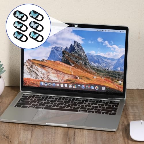 6 Pcs Laptop Camera Cover Slide 0.73''x0.35'' Butterfly Design Ultra-Thin Webcam Cover Slide Slide-Web Cam Privacy Blocker for Laptop Desktop Computer Cellphone Tablet to Protect Your Privacy Security