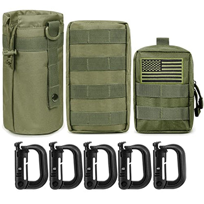 3 Pack Molle Pouch Combo Water Bottle Pouch Holder Tactical Molle Pouches Compact Utility Waist Bag Pack - color: Combo D:Green