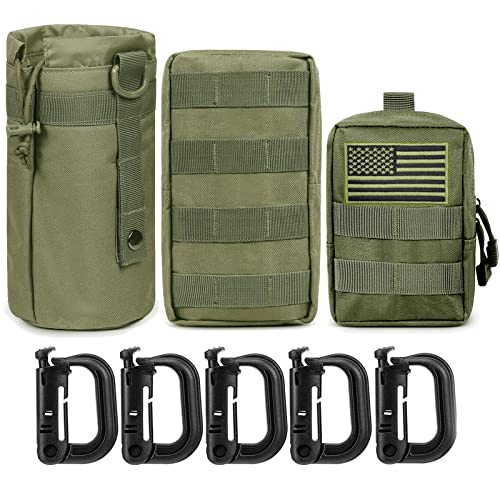 3 Pack Molle Pouch Combo Water Bottle Pouch Holder Tactical Molle Pouches Compact Utility Waist Bag Pack - color: Combo D:Green