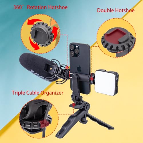 Zeadio Phone Tripod Stabilizer Grip, Smartphone Handheld Portable Selfie Stick Desktop Tabletop Stand Mount Holder for All Smartphones