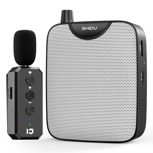 SHIDU 35W Power Voice Amplifier with Bluetooth Wireless Lavalier Microphone, Portable Teacher Mic with Speaker Personal Clip On Microphone System for Teacher Meeting Training-M500 (Black) - color: Black