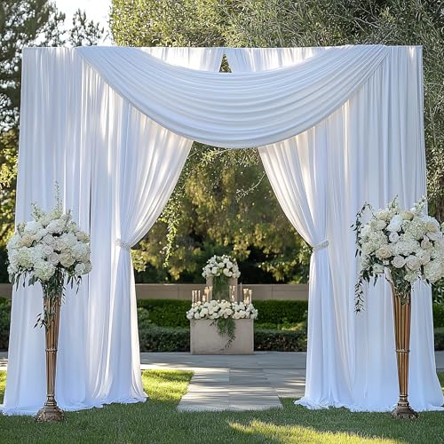 20FTx12FT White Wrinkle-Free Wedding Backdrop Curtain -Silky Washable White Polyester Drapes for Baby Showers, Birthday Parties, Photography, and Wedding Receptions-4 Panels 5FTx12FT - color: White, size: W5' x H12'(4 panels)