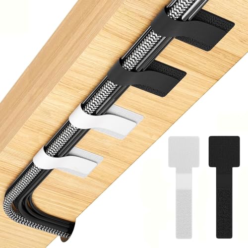 Black 50pcs+White 50pcs Cable Straps Hook and Loop Cable Ties - Cable Holder for Desk Cable Management Under Desk - Computer Cord Organizer for Home Office Gaming Setup （100pcs） - color: Black 50pcs+white 50pcs