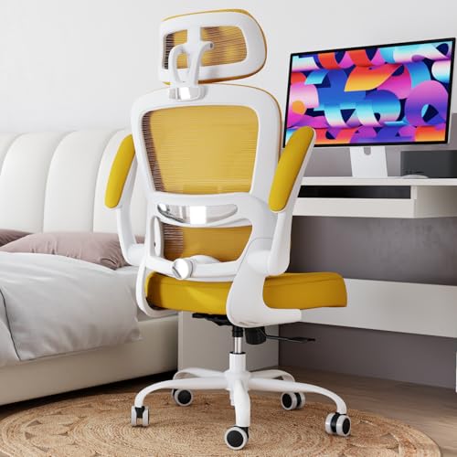 TRALT Office Chair Ergonomic Desk Chair, 330 LBS Home Mesh Office Desk Chairs with Wheels, Comfortable Gaming Chairs (1, Yellow) - color: Yellow