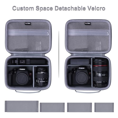 Camera Case Bag Compatible with Canon EOS Rebel T7/R50/R6 Mark II/R100/R50 V/T6/R8/R10/R5 Mark II/RP/R7/5D Mark IV/SL3/R5/T100 DSLR Camera, Len and Tripod with 4 Dividers and Shoulder Strap, Gray - color: Gray, size: Small