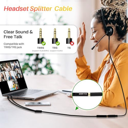 Kxable Headphone Splitter for Computer, 3.5mm Female to Dual 3.5mm Male Audio Splitter Cable, Stereo Jack Earphones Headset to PC Laptop Adapter, 1/8inch 2-in-1 Y Separator Aux Dongle Converters, 6FT - size: 6FT