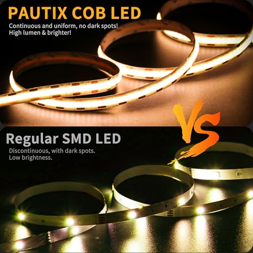 PAUTIX LED Strip Light 5V USB 6.56ft/2m 2700K, 640LEDs 1200lm Dimmable COB LED Strip Light Warm White CRI90+ USB TV Backlight,Flexible Under Cabinet Tape Light for Bedroom,Kitchen,Home DIY Lighting - color: 2700K, size: 6.56 ft