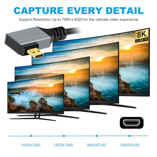 Cable Micro HDMI 2.1 Male to HDMI Male 8K 60hz Stretch Coiled Cable Left Angled 90 Degree for HDTV Camera Laptop Monitor - style: Micro HDMI Left Angled