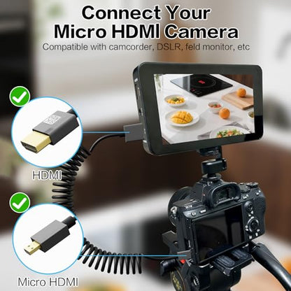 8K Micro HDMI to HDMI Coiled Cable 1-3FT, Male to Male HDMI to Micro HDMI Spiral Cord, Support 8K@60Hz and 4K@240Hz, Compatible with Laptops, Cameras, DSLRs, Camcorders, Portable Screens and Monitors