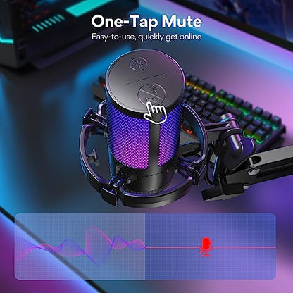 MAONO Gaming USB Microphone, Noise Cancellation Condenser mic with Mute, Gain, and Monitoring, Boom Arm for Streaming GamerWave DGM20S (Renewed)