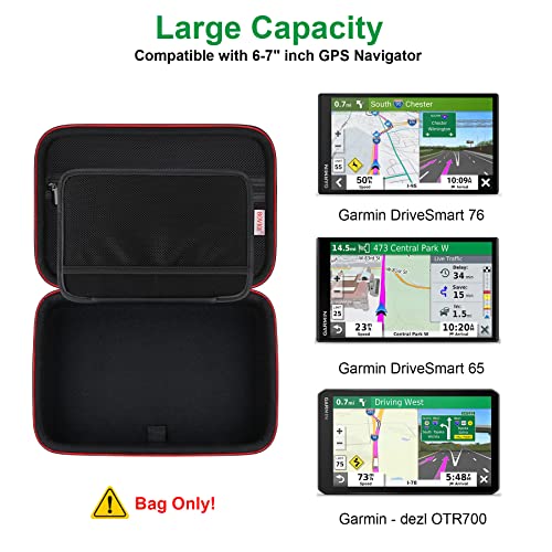 BOVKE Travel GPS Case for 6.95” Garmin DriveSmart 65, 6-7 Inch Garmin RV 795/dēzl OTR710/OTR610/OTR700, DriveSmart 66/76, zūmo XT2 GPS Navigators, Extra Space fit Car Charger, Cables, Black - color: Black (Slim Case)