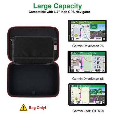 BOVKE Travel GPS Case for 6.95” Garmin DriveSmart 65, 6-7 Inch Garmin RV 795/dēzl OTR710/OTR610/OTR700, DriveSmart 66/76, zūmo XT2 GPS Navigators, Extra Space fit Car Charger, Cables, Black - color: Black (Slim Case)