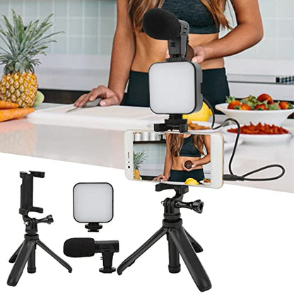 Smartphone Vlogging Kit, Wireless Phone Video Microphone Kit with Fill Light, 360° Rotating Phone Holder and Desktop Tripod for Live Broadcast Vlog Recording