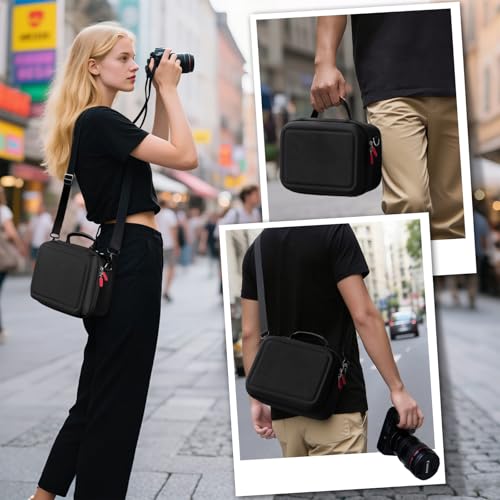 ProCase Hard Shell Digital Camera Case for Canon Rebel T7/EOS R100/R50/DSLR/SLR/Nikon/Sony/Mirrorless, Padded Travel Bag with 1 Shoulder Strap and 3 Adjustable Dividers Fathers Day Gift -Black - color: Black