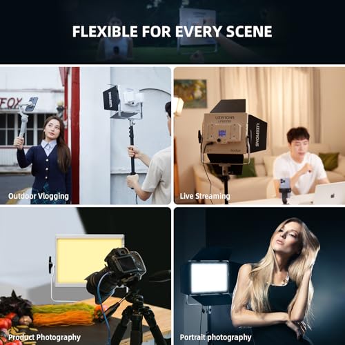 Godox LP600Bi Led Video Light Panel Light with Barndoor, 2-Pack Bi-Color 2800K~6500K 65W Soft Lights with Light Stand, APP Control CRI96+ 9020Lux LED